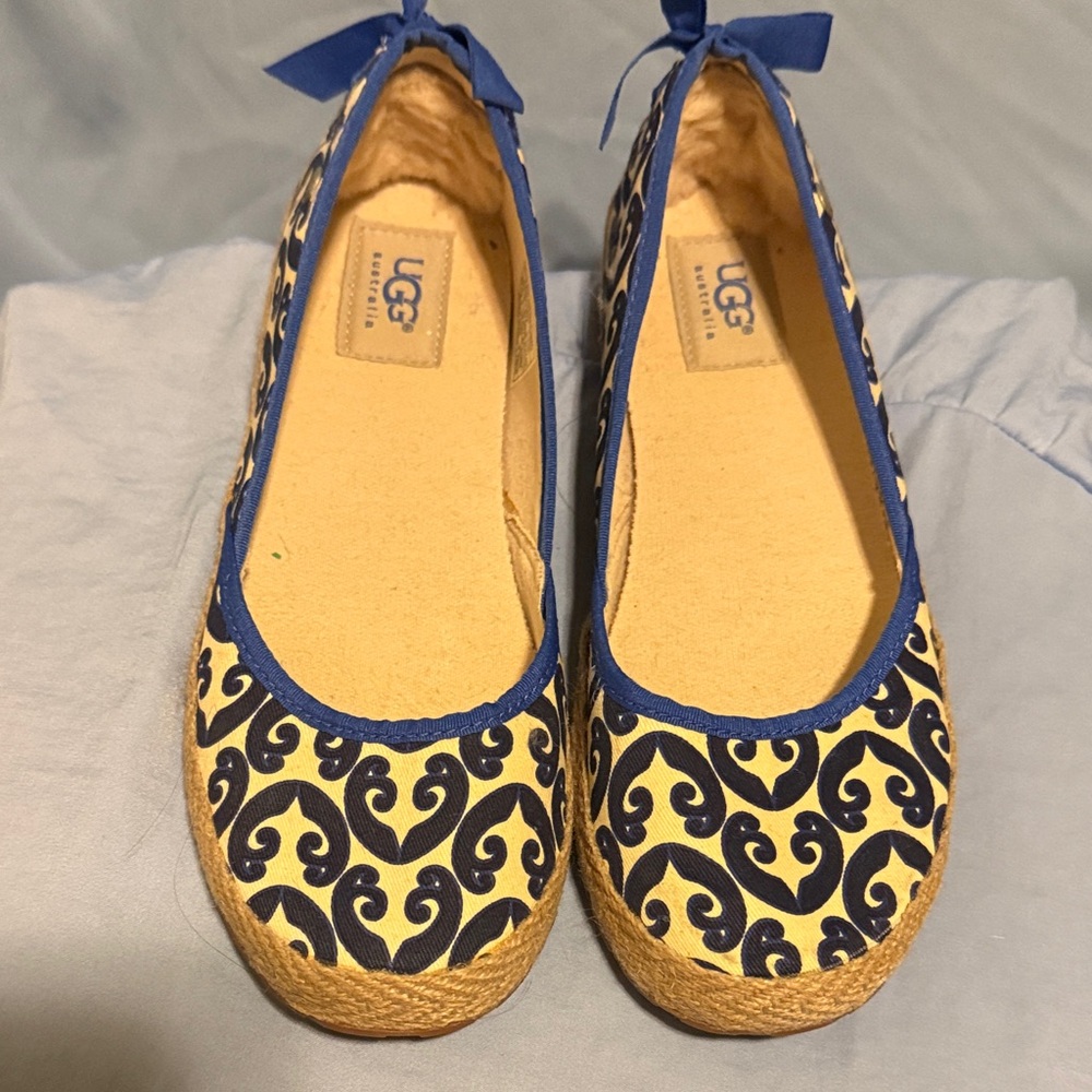 UGG Women's Blue and Yellow Patterned Loafers